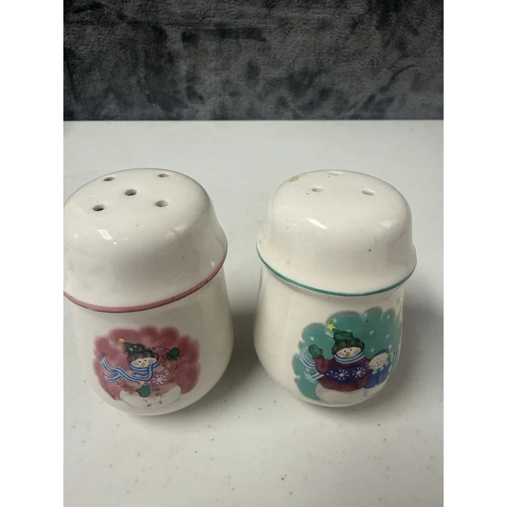 vintage Atico International ceramic snowman Christmas salt and pepper shakers